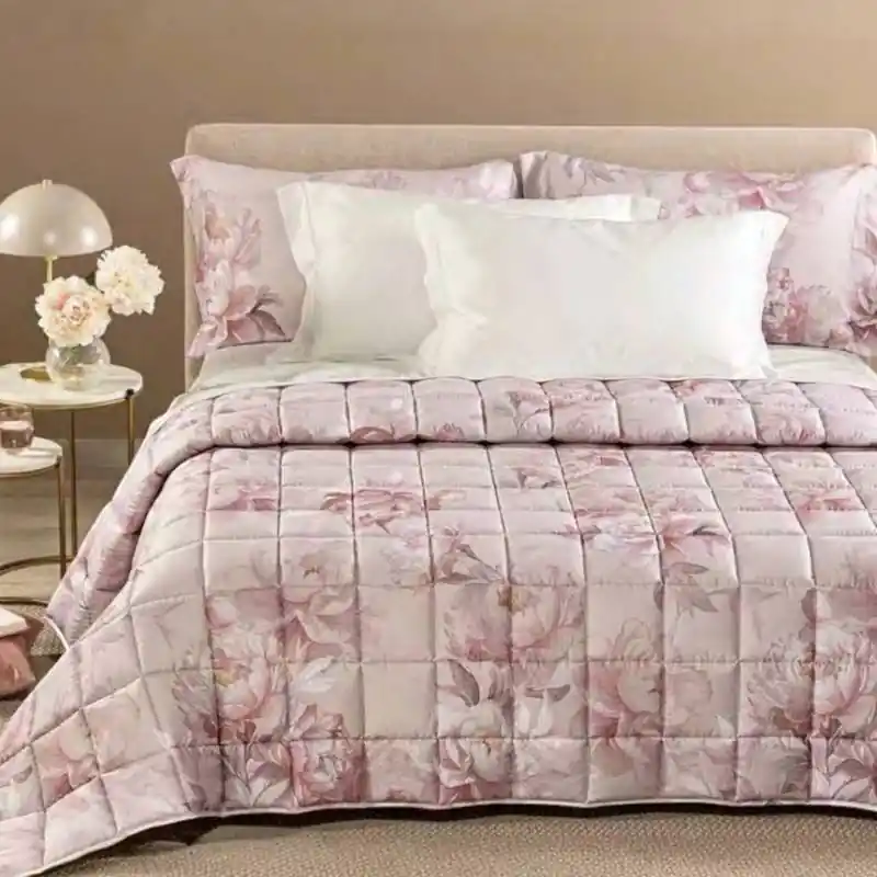Trapunta Matrimoniale CALEFFI in raso Eloise floreale rosa