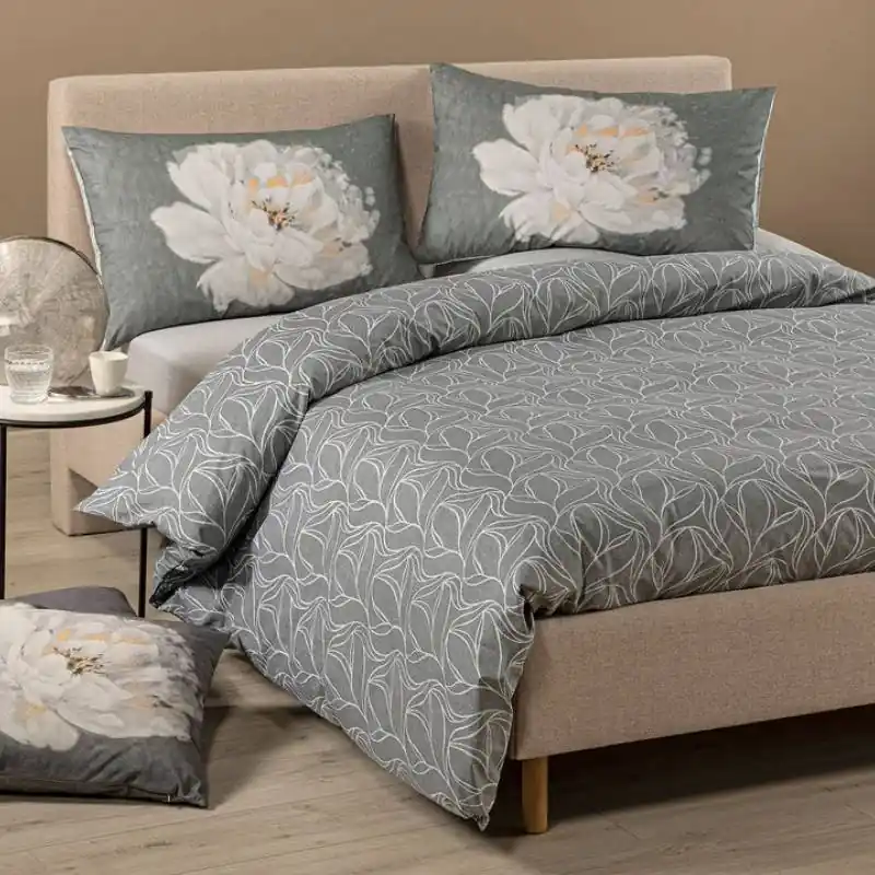CALEFFI Copripiumino matrimoniale in cotone PEONY grigio