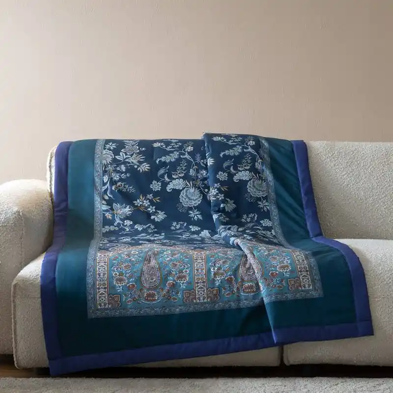 Bassetti Plaid Indian Roses B2 blu 135x190 - Eleganza Floreale Granfoulard