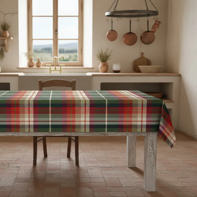 BOSSI CASA Tovaglia in puro Cotone Tinto Filo scozzese 1429 bordeaux e verde