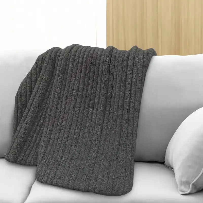 Plaid in pile soffice coperta matrimoniale mano morbida SOLEIL fumo