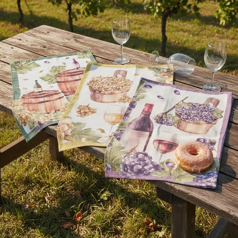 Set 3 strofinacci da cucina WINE canovacci in puro cotone 50x70