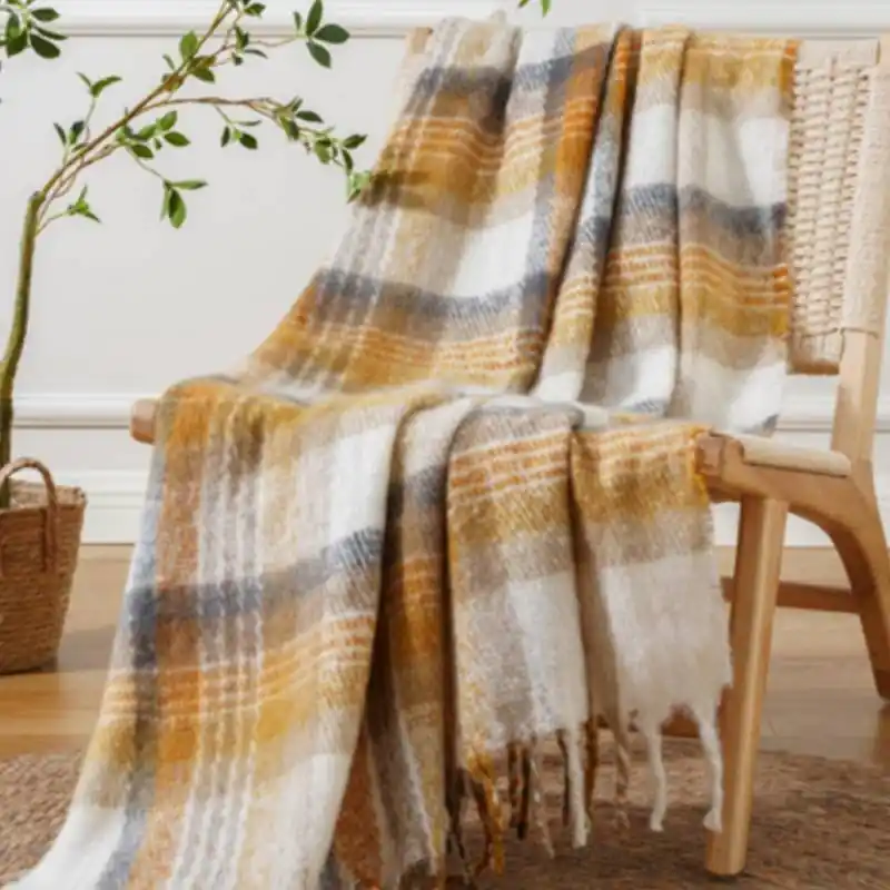 Plaid SWEET Mohair effect soffice coperta ocra 130x160 con borsa