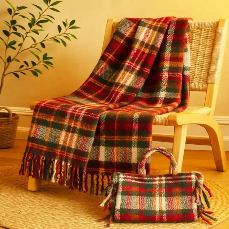 Plaid SWEET Mohair effect soffice coperta bordeaux 130x160 con borsa
