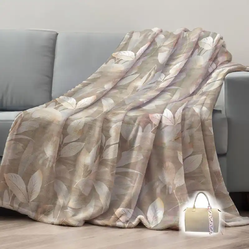 Plaid Sherpa MEDIS soffice coperta foliage oro 130x160 con borsa
