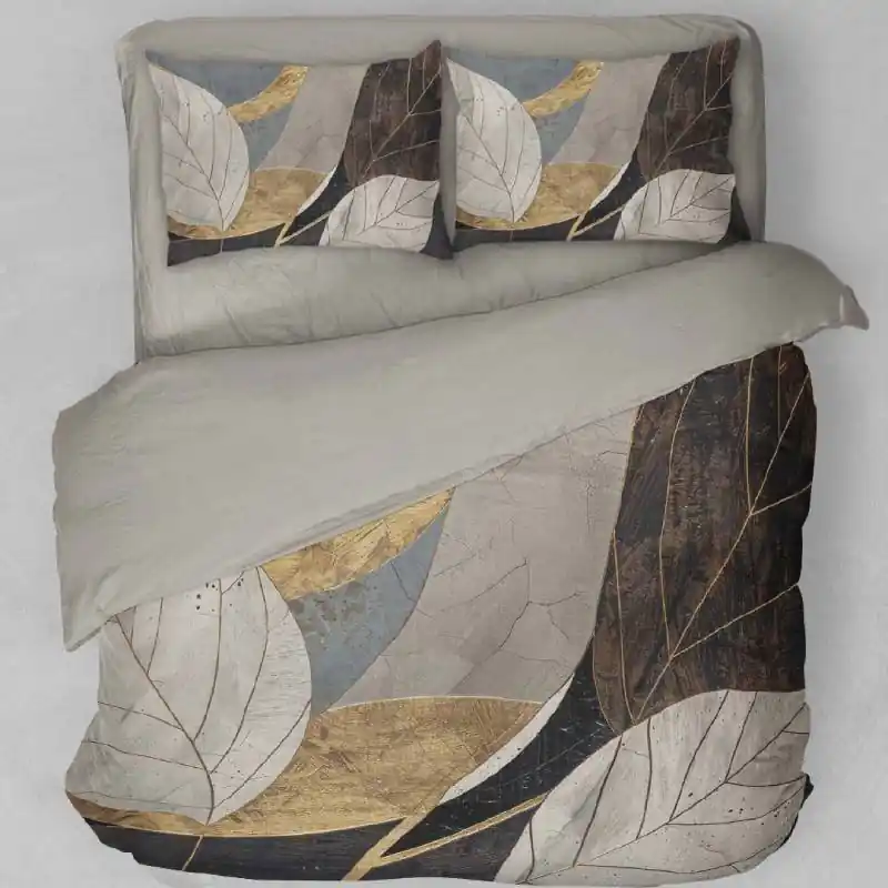 Copripiumino e federe matrimoniali in raso MARINE foliage nero e oro