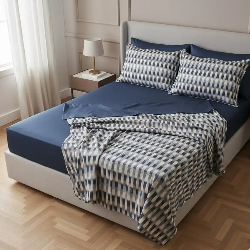 Lenzuola matrimoniale in raso Trussardi FIL A FIL bluette