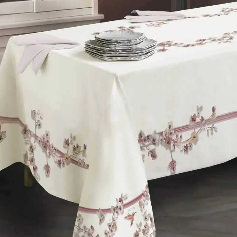 Tovaglia rettangolare in puro cotone RANDI Almond floreale malva