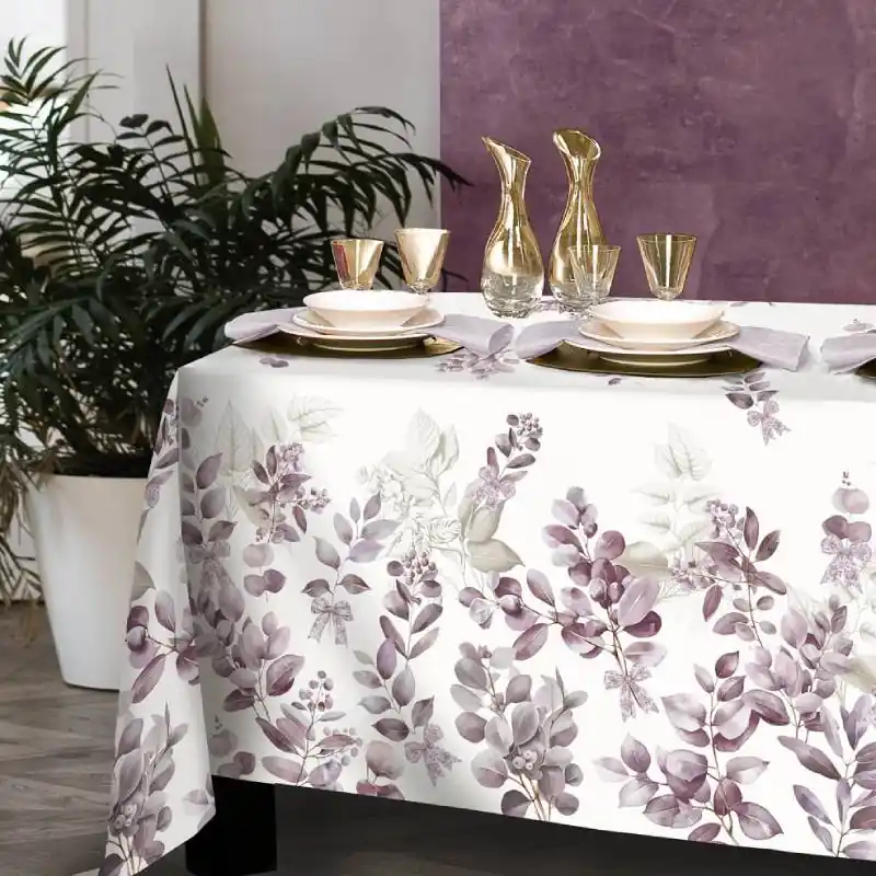 Tovaglia rettangolare in cotone RANDI LAUREL floreale malva