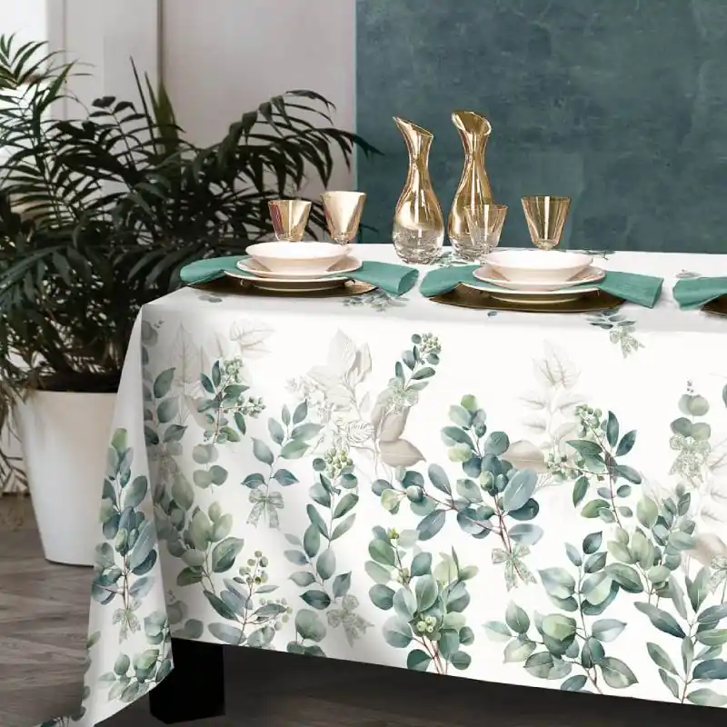 Tovaglia rettangolare Randi Laurel Verde Floreale Cotone