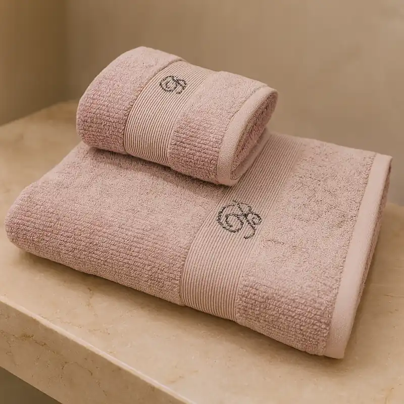 Asciugamani in spugna set 1+1 Blumarine Risveglio con cristalli cipria