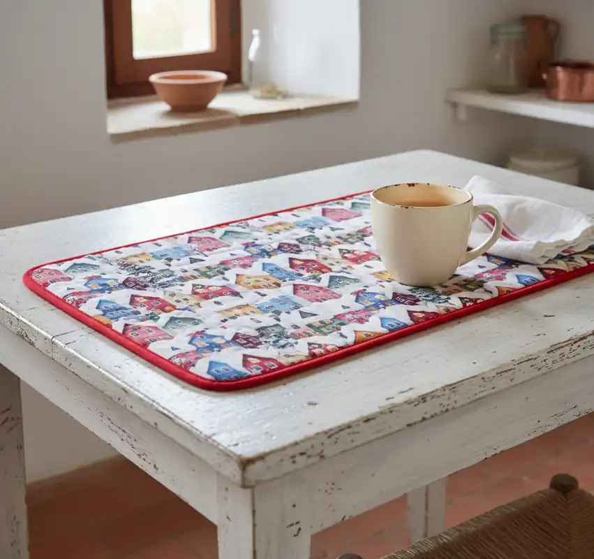 Set Americana Natalizio Casette Tovaglietta e Tovagliolo