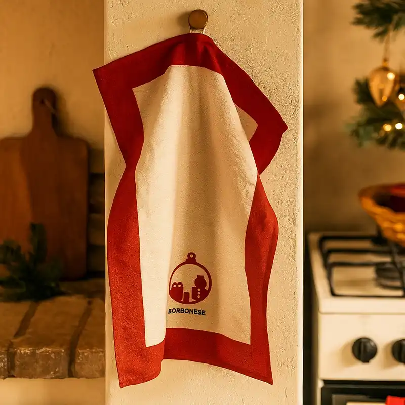 Strofinaccio Cucina Natalizio BORBONESE Palla di Neve Rosso