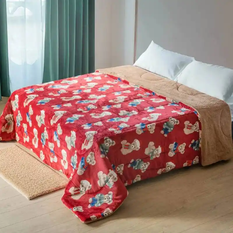 Trapunta Invernale Teddy Snow Orsetti Rossa 170x250 cm