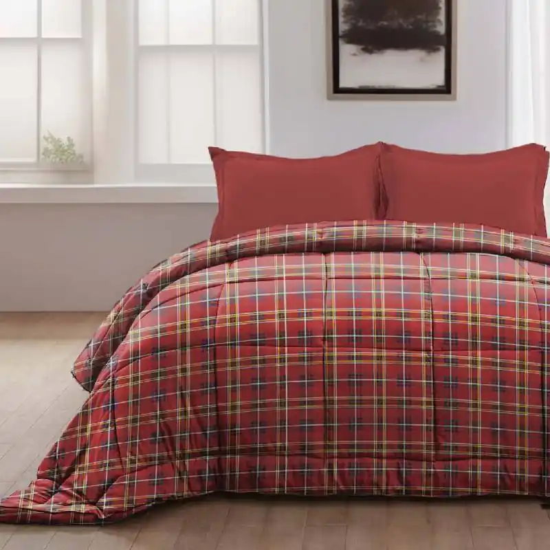 Trapunta anallergica scozzese TARTAN invernale rosso singolo 170x260