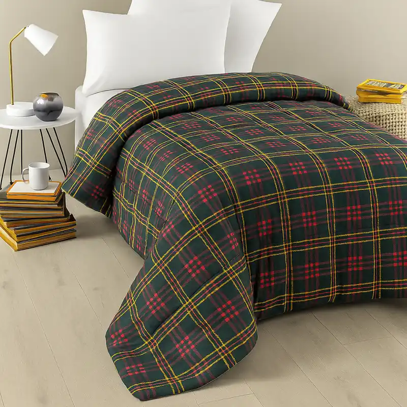 Trapunta anallergica singola scozzese TARTAN piumone invernale verde