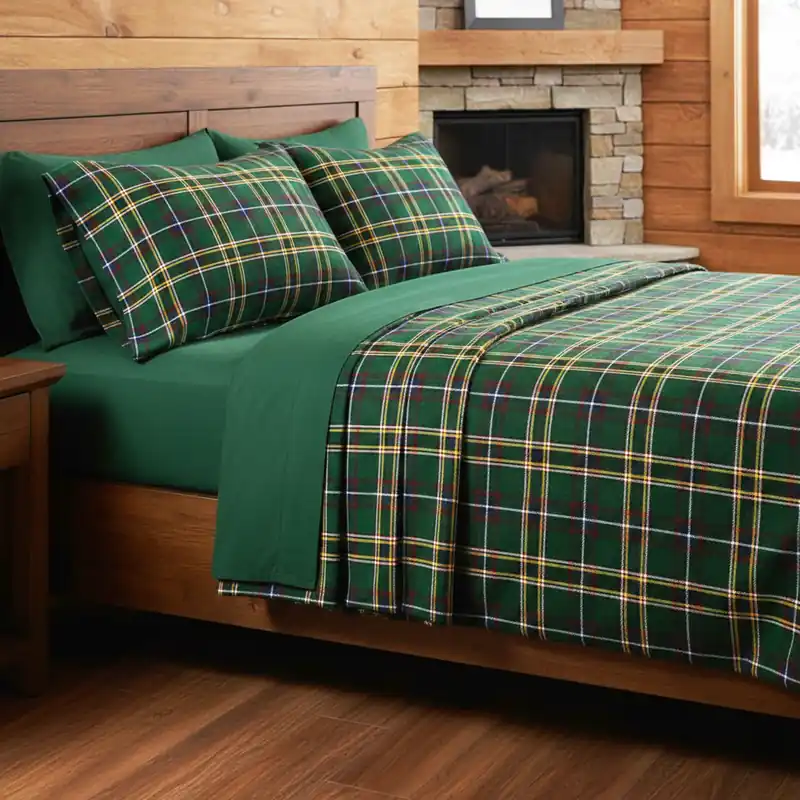 Completo lenzuola invernali in flanella TARTAN scozzese verde