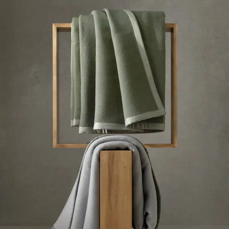 Coperta di LANA Vergine SOMMA ORIGAMI verde militare singolo 160x220