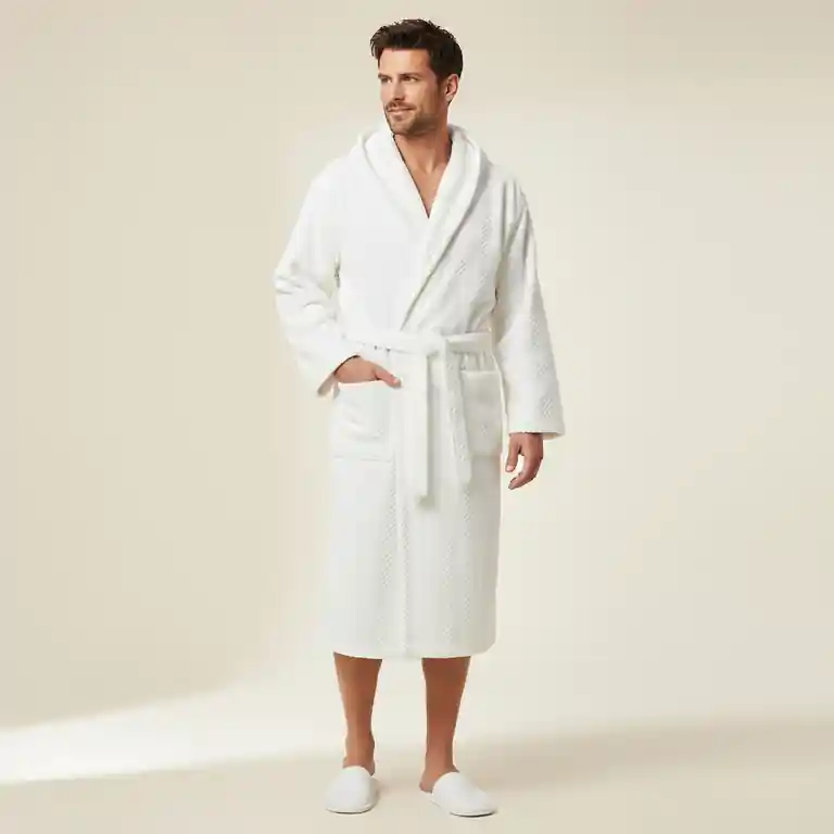 Accappatoio UNISEX in spugna con cappuccio jacquard GABEL Manaus bianco