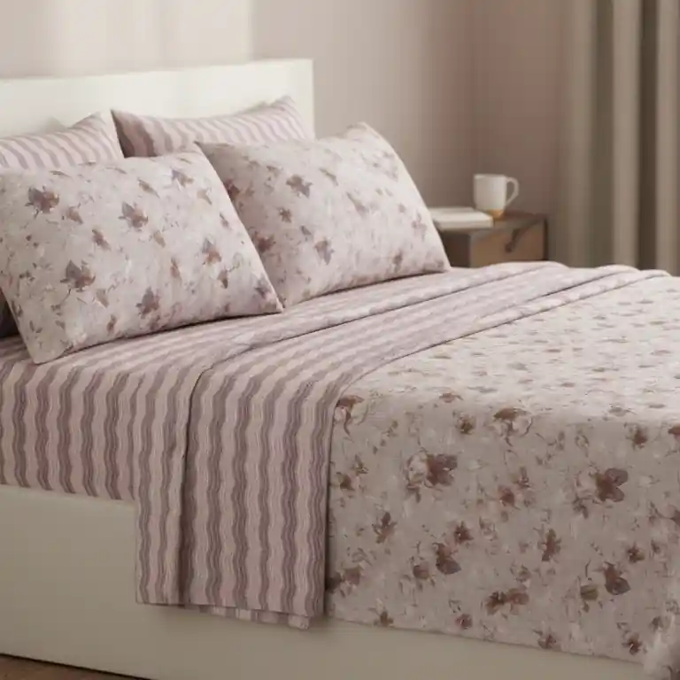Completo lenzuola matrimoniali cotone caldo e accogliente fiori rosa