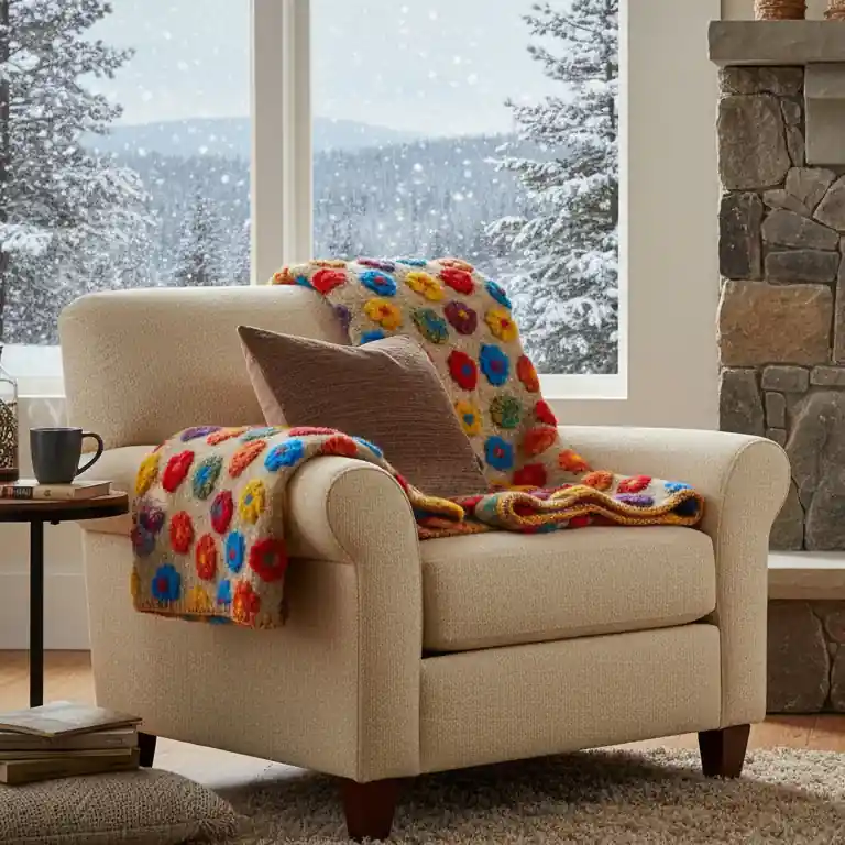 Plaid lana cotta 150x170 Margherite multicolori, Made in Italy