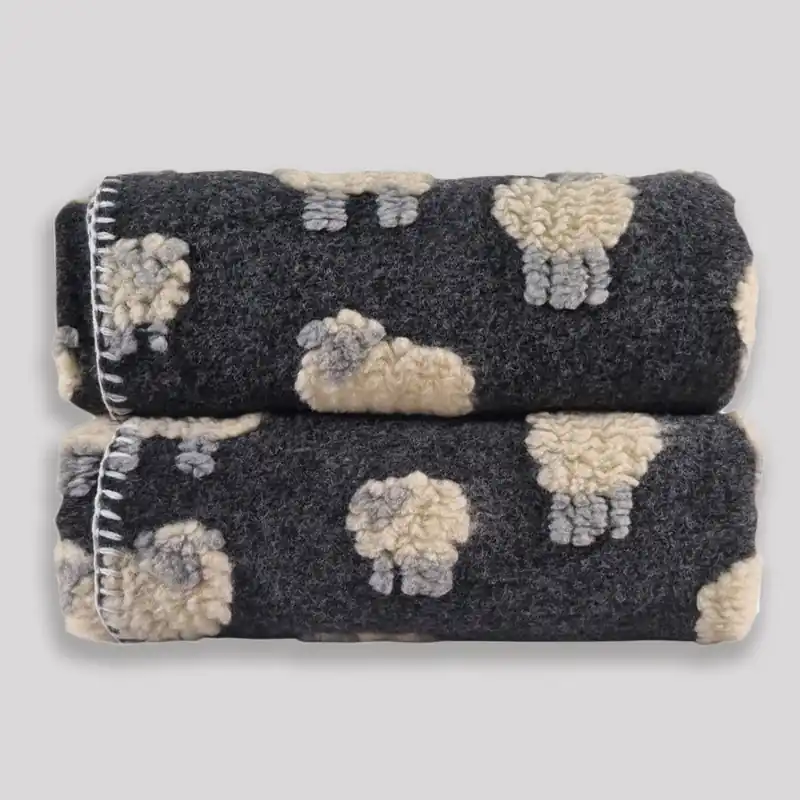 Morbido Plaid lana cotta per divano 150x170 cm antracite con pecore