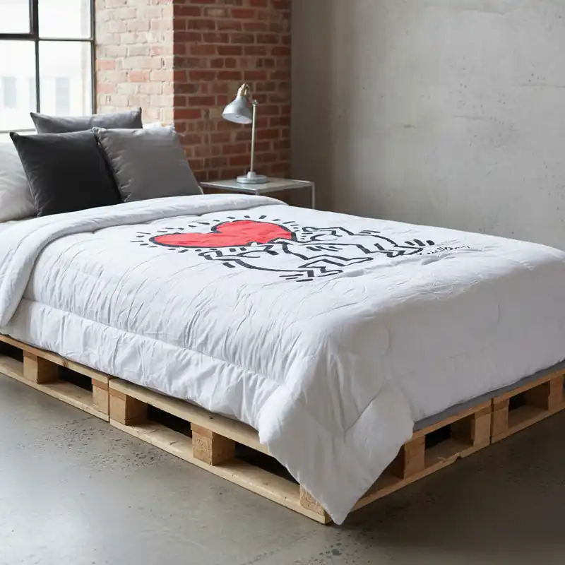 Trapunta invernale piumone singolo in cotone KEITH HARING Heart bianco