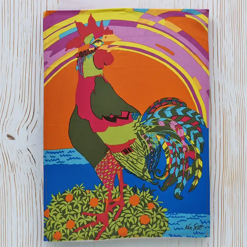 Strofinaccio KEN SCOTT Cinque Gallo Canta | Design Vintage Cotone
