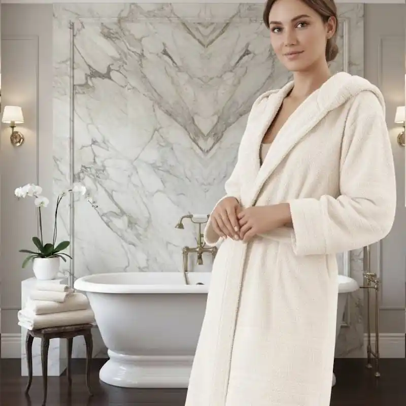 Accappatoio in spugna con cappuccio BLUMARINE Samira bianco perla