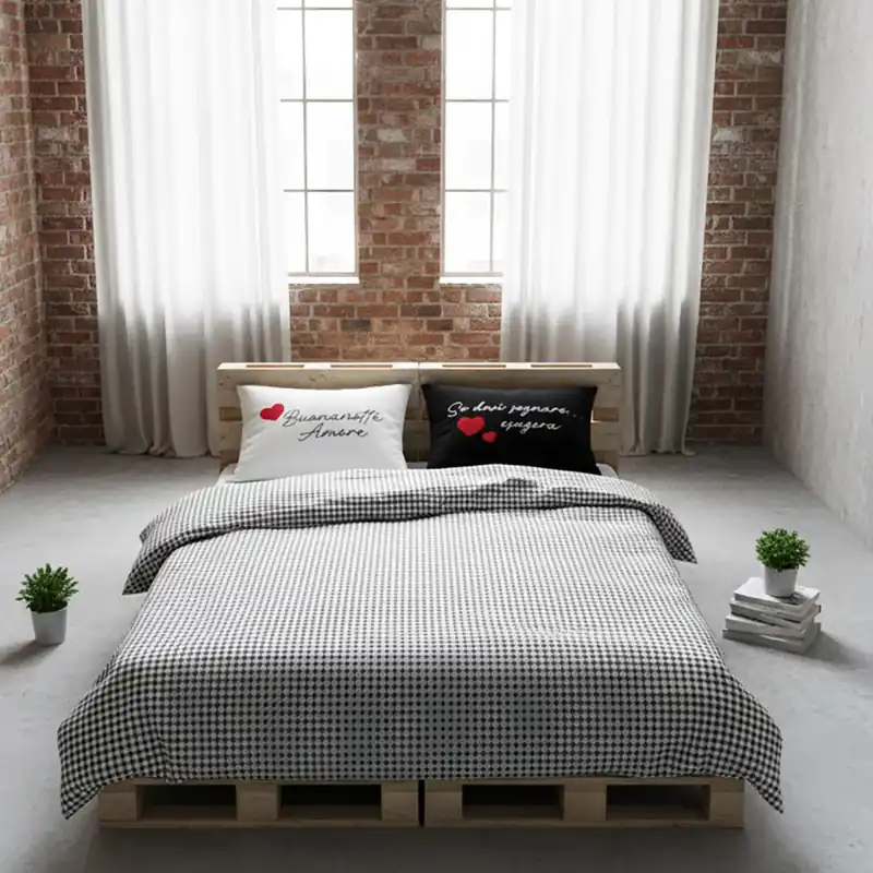 Set lenzuola in raso Camomilla Night&Day fantasia vichy bianco-nero