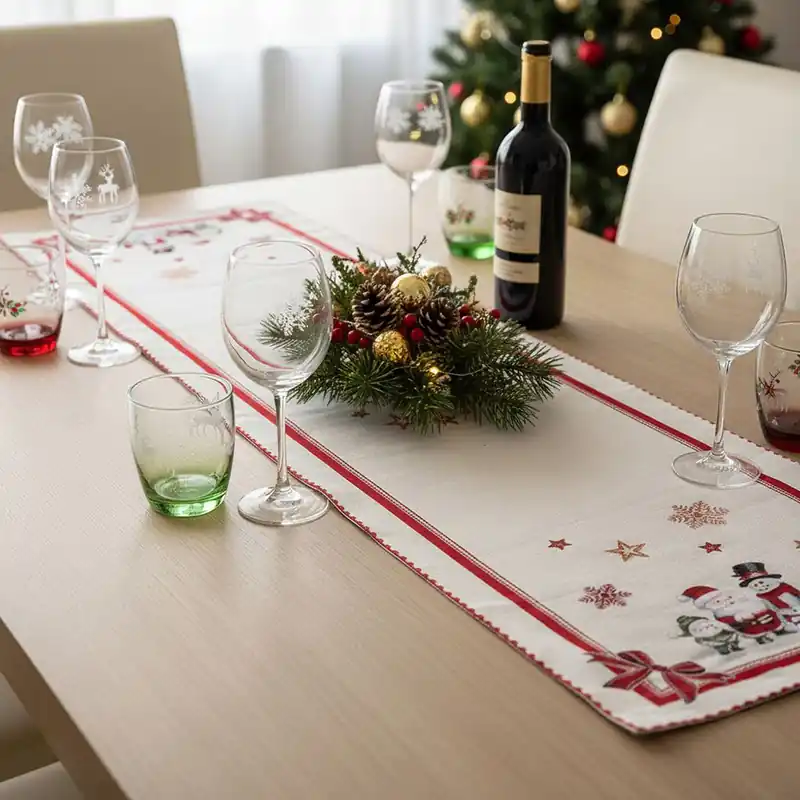 Runner decorativo in Gobelin centrotavola Natalizio Pupazzi di Neve
