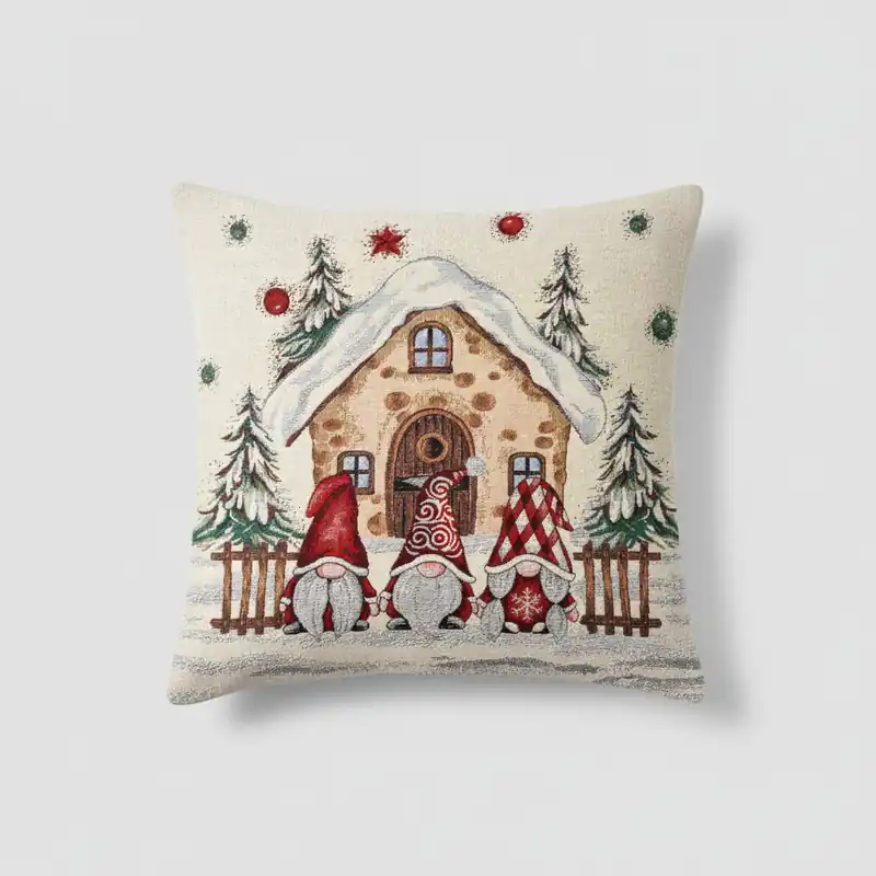 Fodera per cuscino Natalizio in Gobelin 45x45 Gnomi per un look festivo
