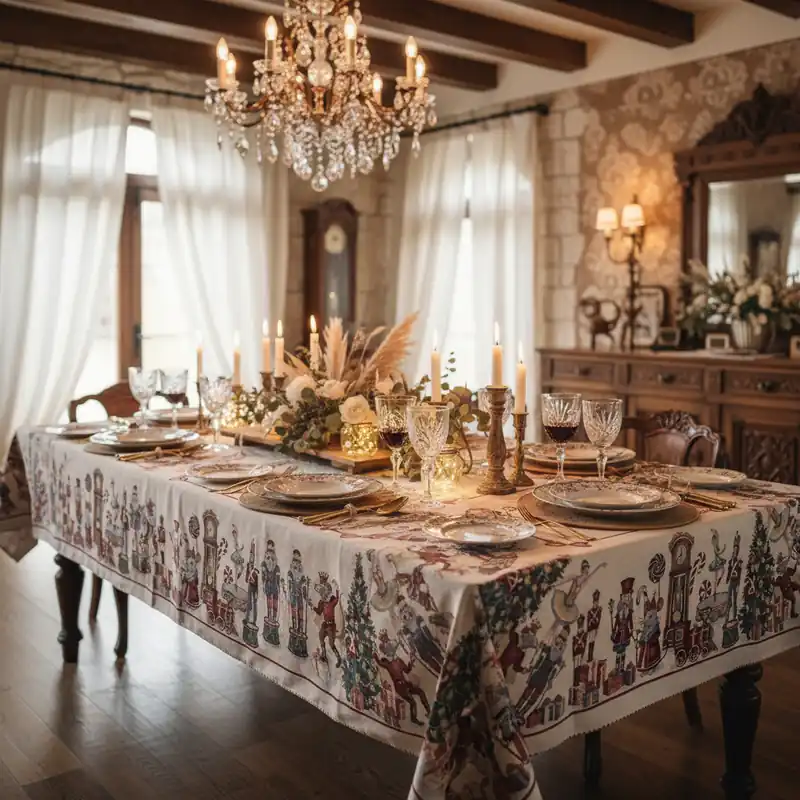 Tovaglia Natalizia 140x180 cm piazzata in Gobelin jacquard Schiaccianoci