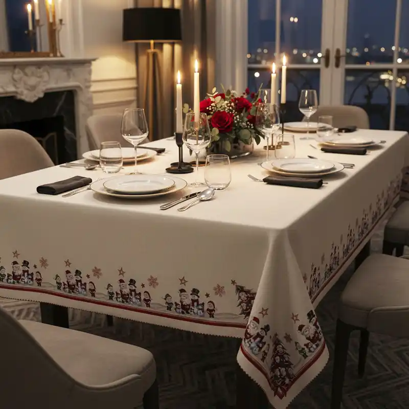 Tovaglia Jacquard Lusso Natale - Fantasia Pupazzi di Neve Made in Italy