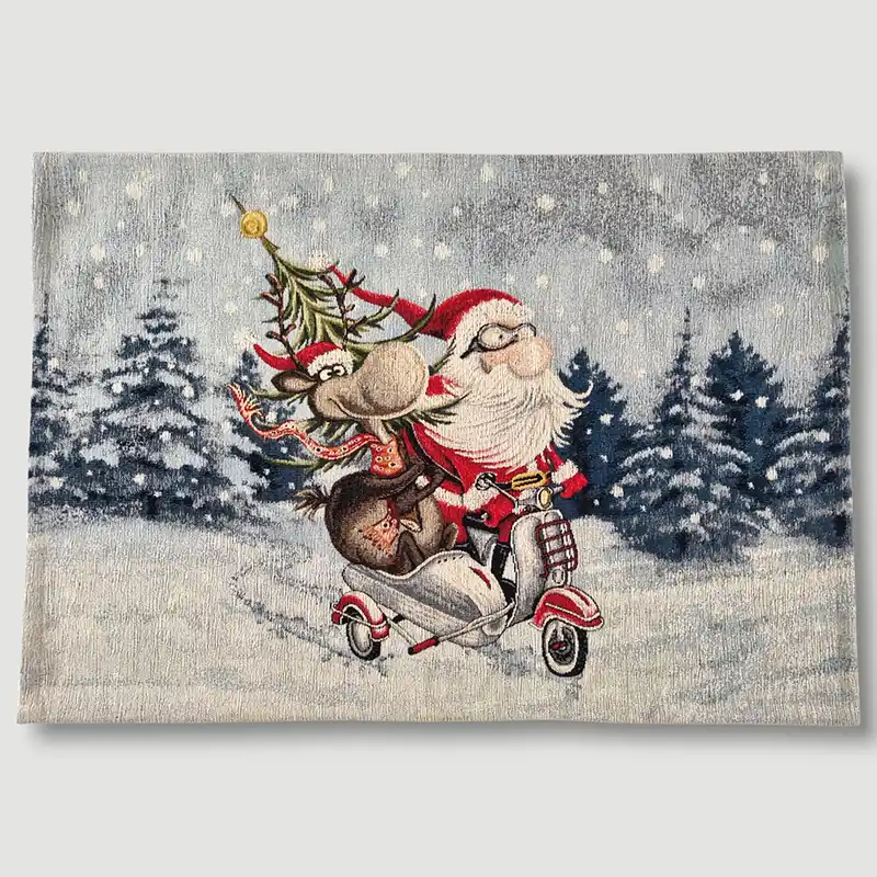 Tappeto Natalizio 55x80 piazzato con antiscivolo Babbo in Vespa
