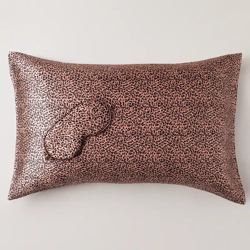Federa sfusa in pura seta di gelso + maschera notte Pink Leopard
