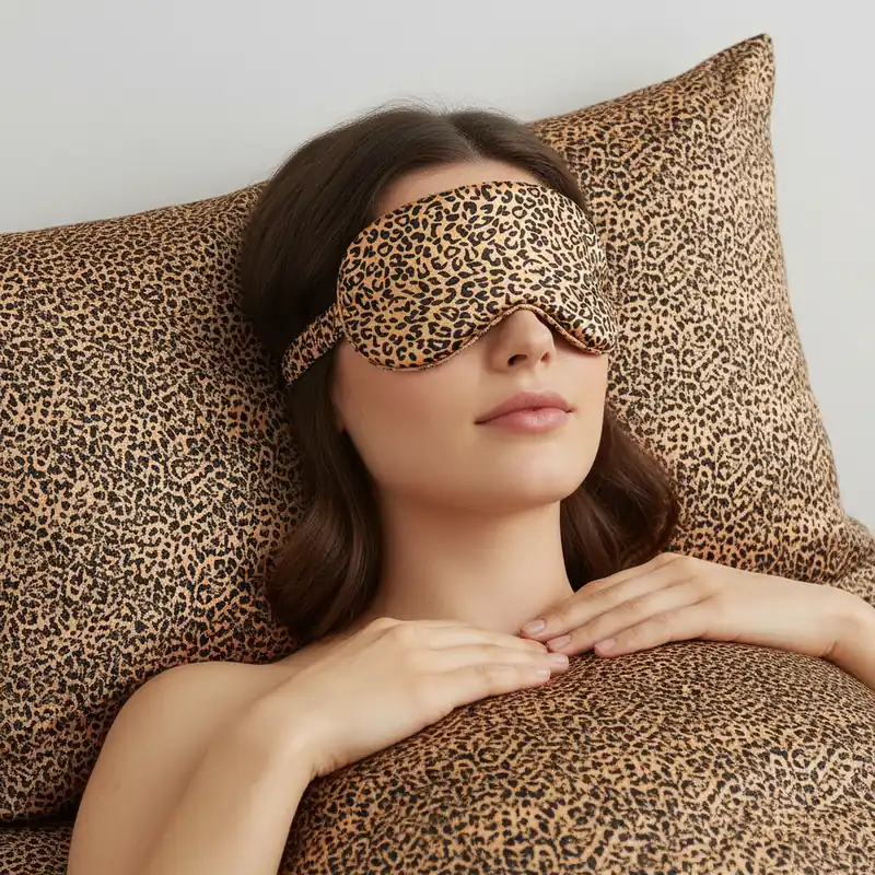 Set federa 50x80 in pura seta di gelso + maschera notte Brown Leopard