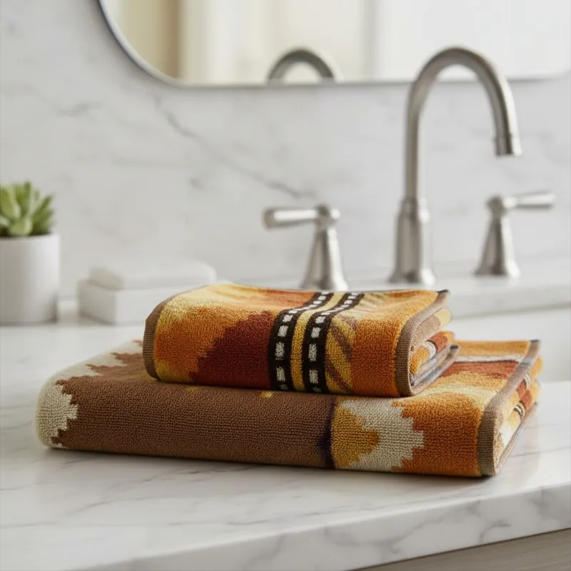 CARRARA Set 1+1 asciugamano + ospite Oseye zig-zag marrone bruciato