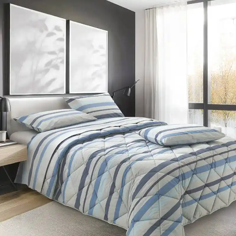 Trapunta Leggera Gabel CHROMO Playcolor a righe blu fondo grigio