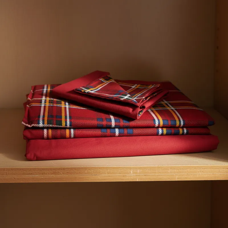 Completo lenzuola piazza e mezza in cotone TARTAN scozzese rosso