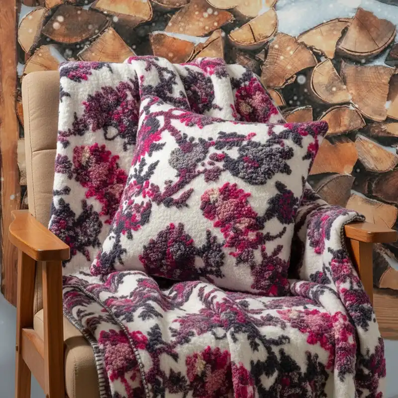 Set Plaid lana cotta + fodera cuscino arredo ramage panna idea regalo