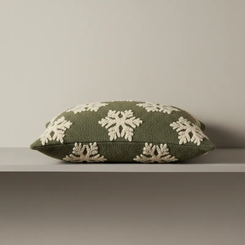 Cuscino arredo in lana cotta 50x50 cm fiocchi di neve 153 fondo verde