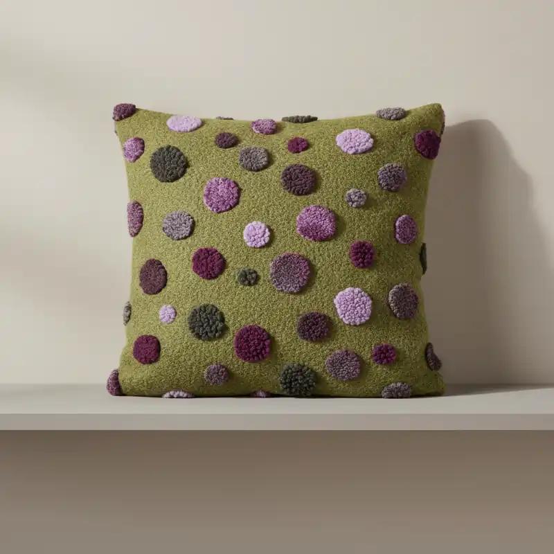 Cuscino in Lana Cotta 50x50 Pois Colorati su Fondo Verde Stile Caldo Decorativo