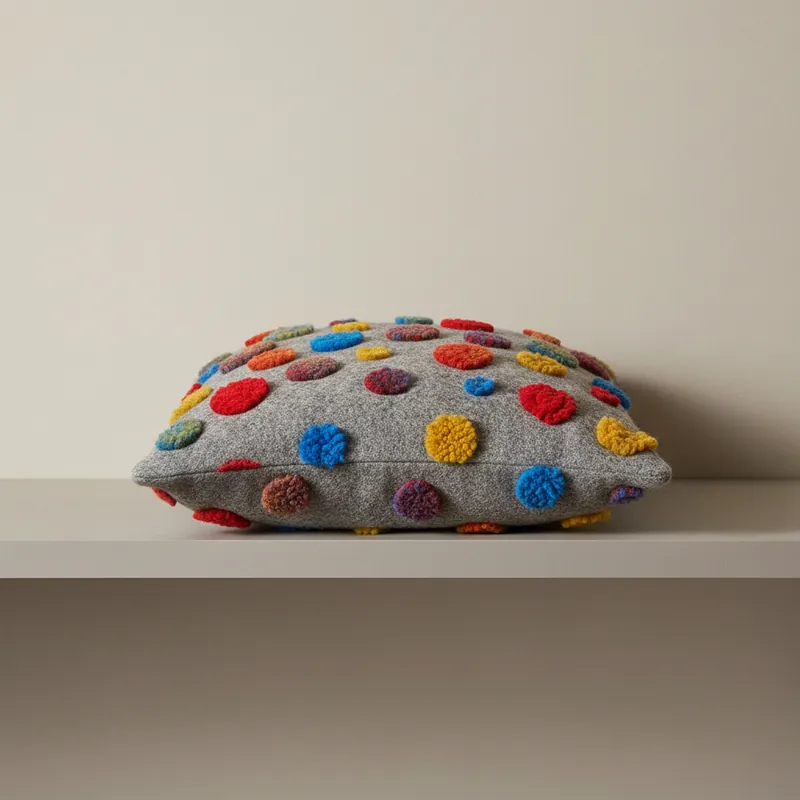 Cuscino in Lana Cotta 50x50 Pois Colorati su Fondo Grigio | Stile Creativo