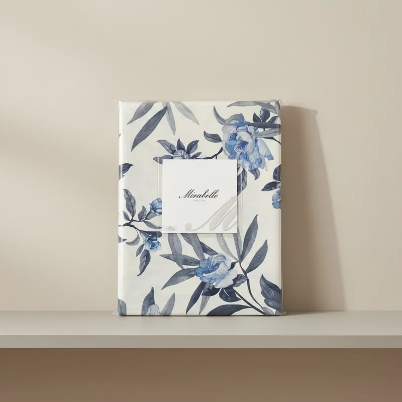 Set lenzuola matrimoniale MIRABELLO in raso Oriental Peony grigio-blu