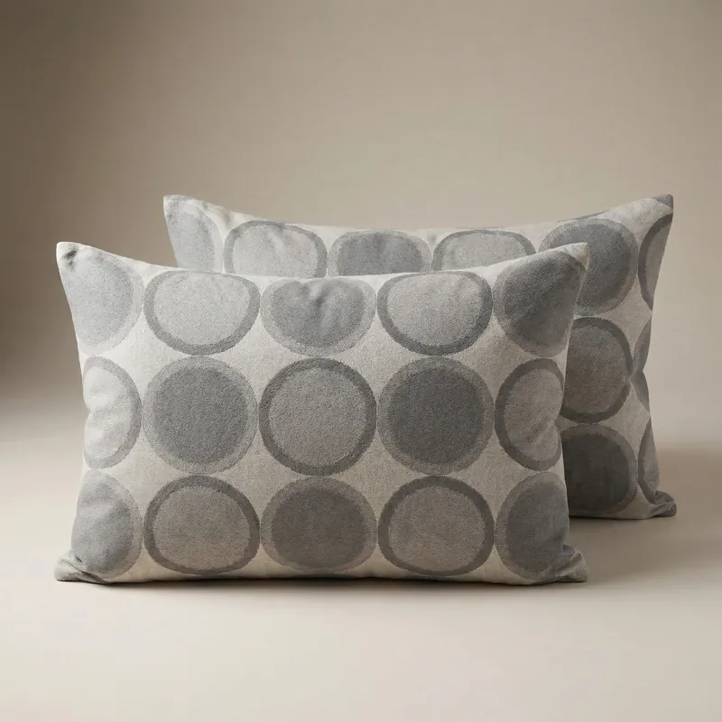CARRARA coppia di federe sfuse Grey Circle con 3 volani in raso