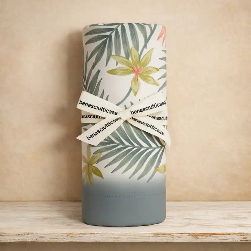 Completo Lenzuola Exotic Flower Avio - Matrimoniale in Cotone