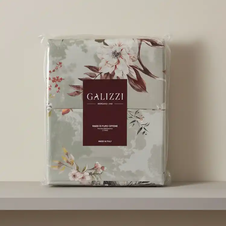 Set copripiumino Raso Matrimoniale Emanuela Galizzi Emily Floreale alloro