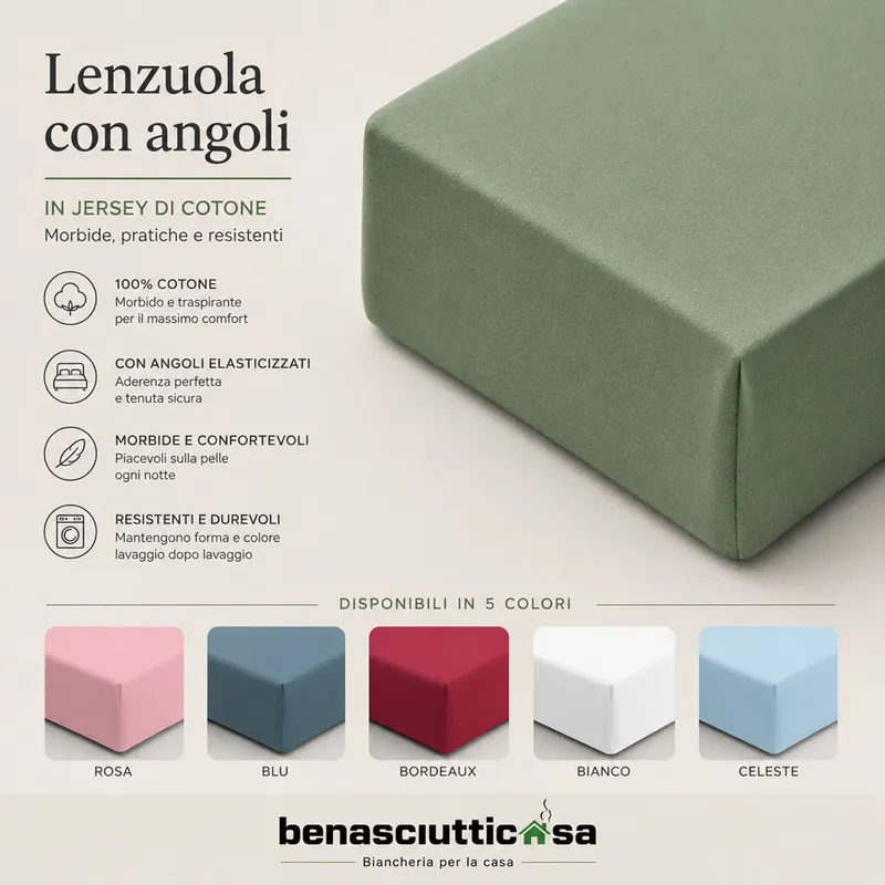 Lenzuola con angoli in maglina estensibile JERSEY 180x200 altezza 30 cm