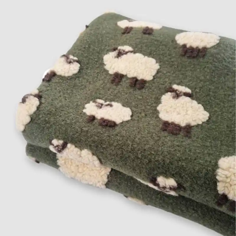 Coperta 250x205 matrimoniale in Lana Cotta pecorelle verde muschio